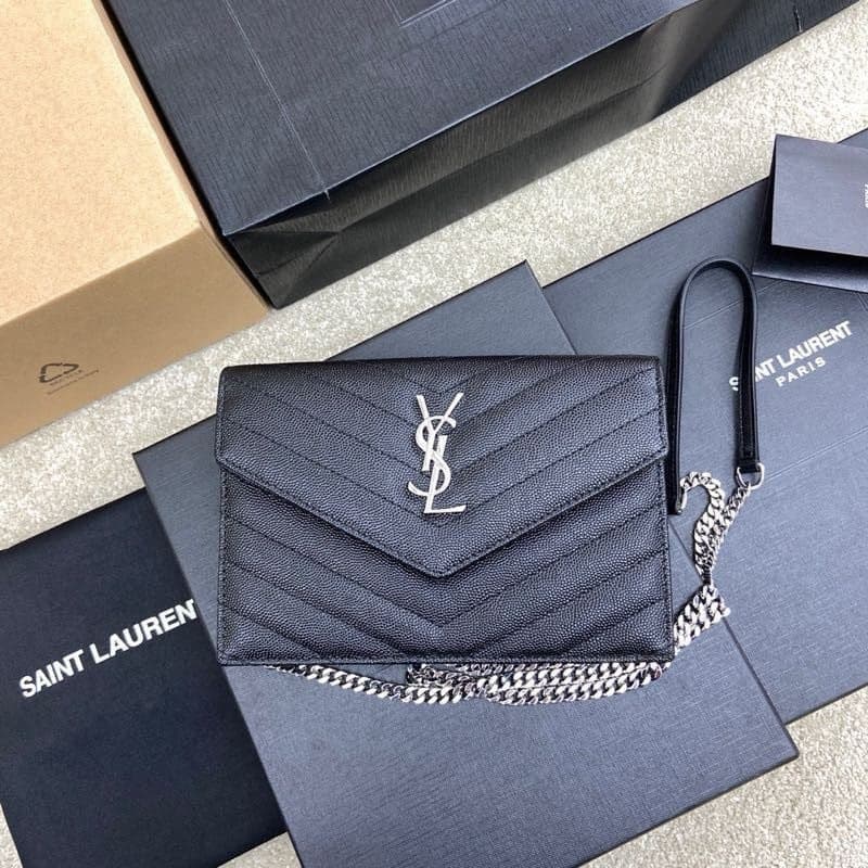 Saint Laurent Shoulder Bag Preta Ferragens Prata