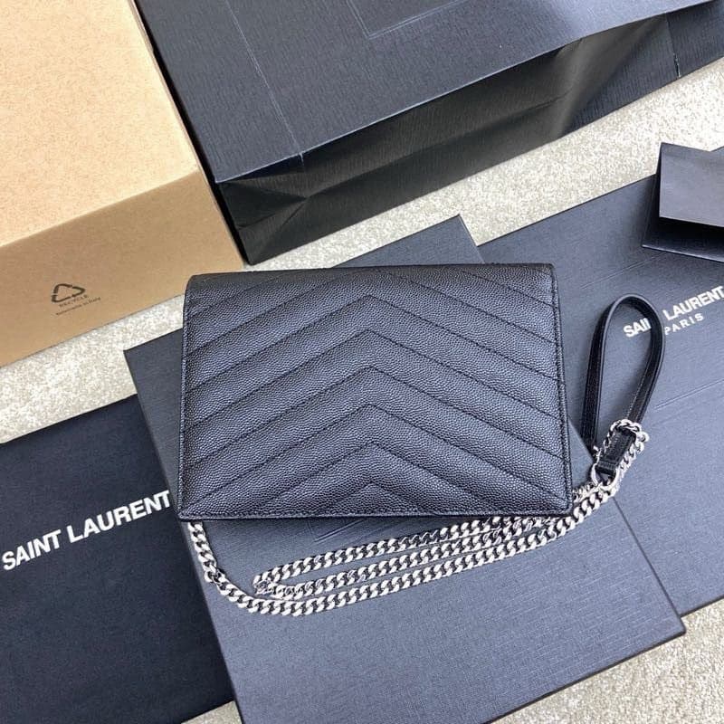 Saint Laurent Shoulder Bag Preta Ferragens Prata