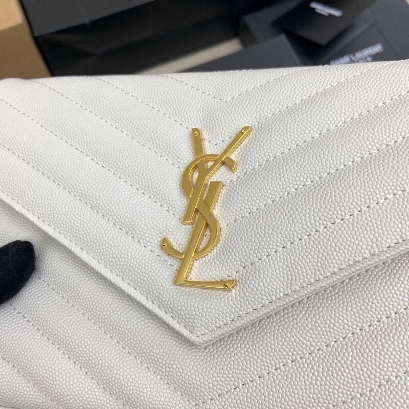Saint Laurent Shoulder Bag White Ferragens Douradas