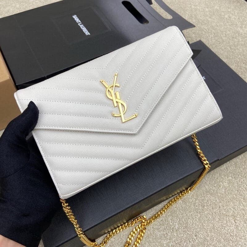 Saint Laurent Shoulder Bag White Ferragens Douradas