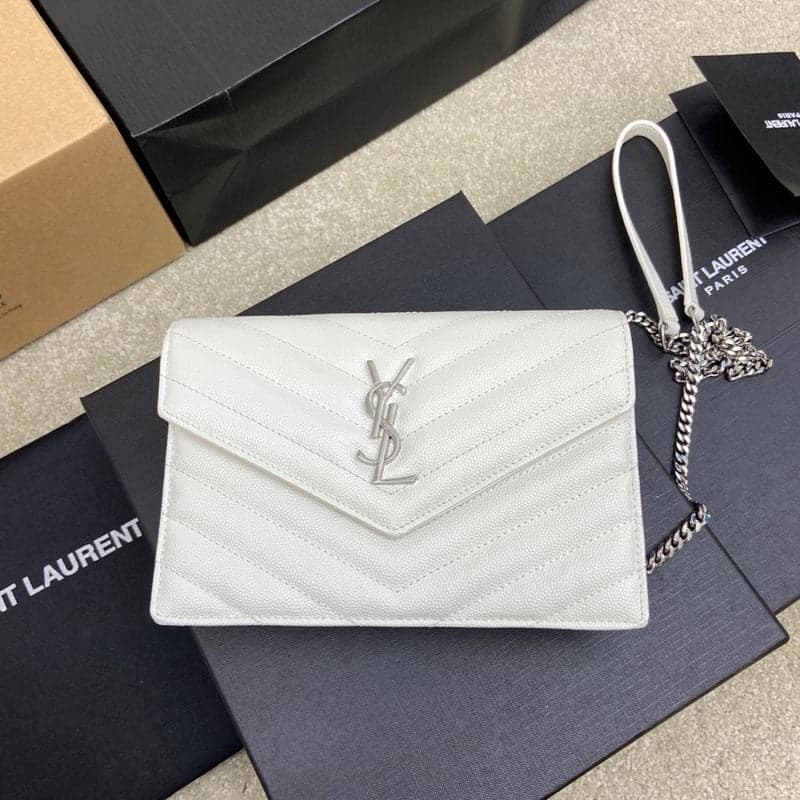 Saint Laurent Shoulder Bag White Ferragens Prata