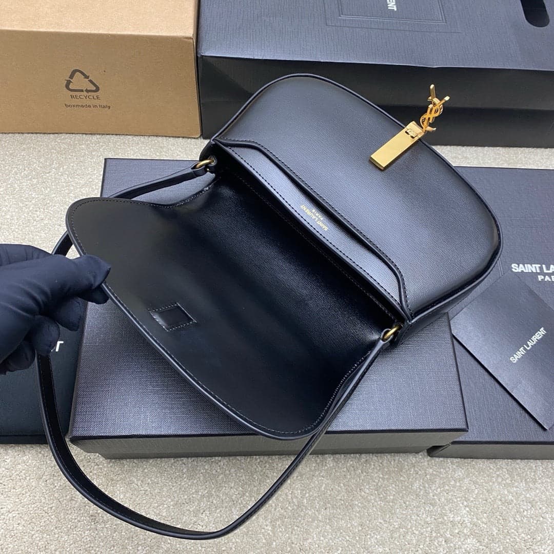 Saint Laurent Mini Voltaire in Box Black Ferragens Douradas