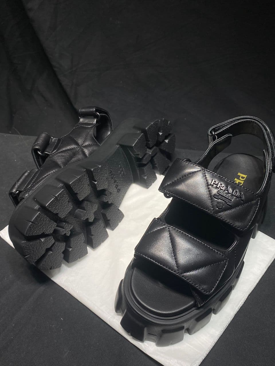 Sandália Prada Flatform Em Couro Napa Preto