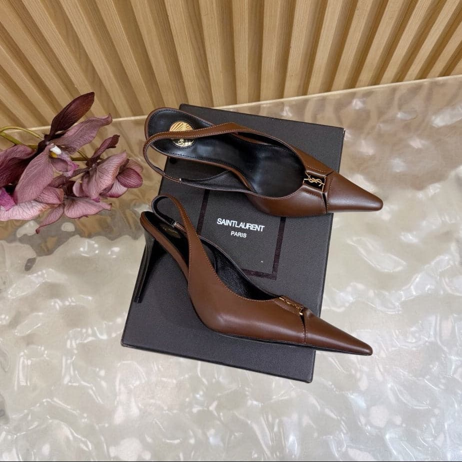Scarpin Babylone Breteuil Saint Laurent Brown Lambskin