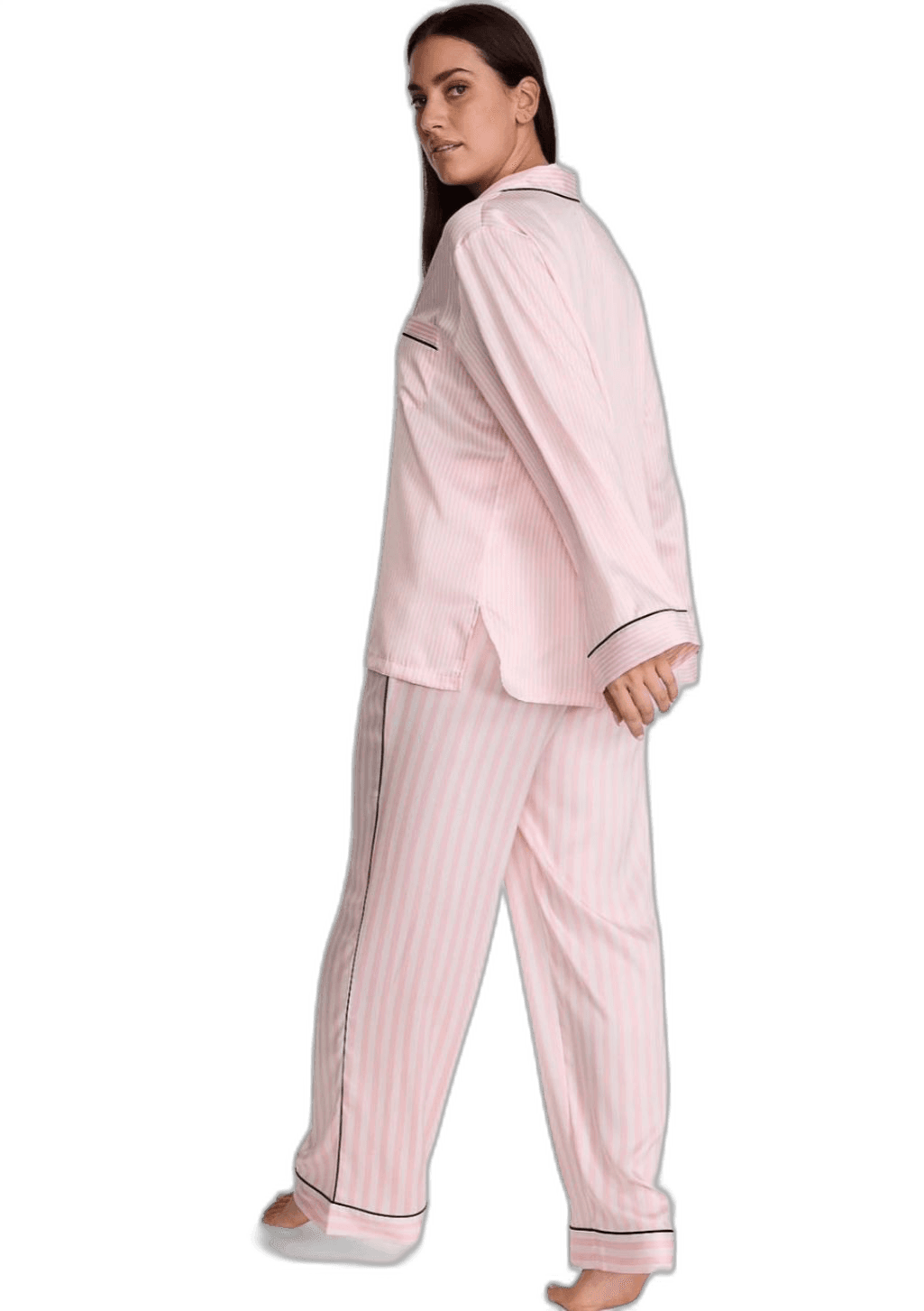 Pijama Victoria's Secret Signature Satin Longo Listrado Rosa