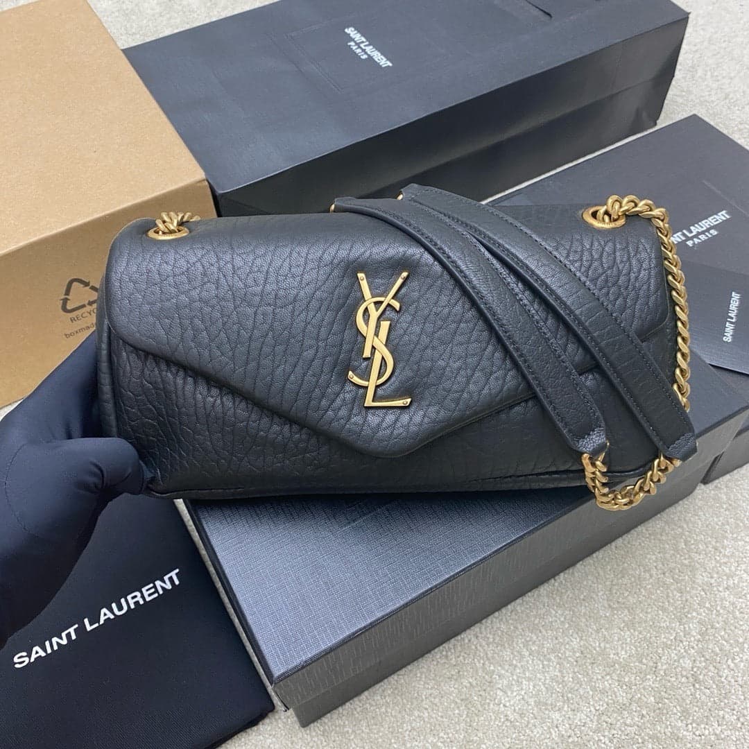 Yves Saint Laurent Calypso Lambskin Black Ferragens Douradas