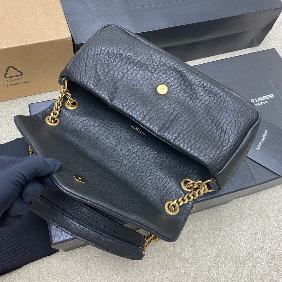 Yves Saint Laurent Calypso Lambskin Black Ferragens Douradas