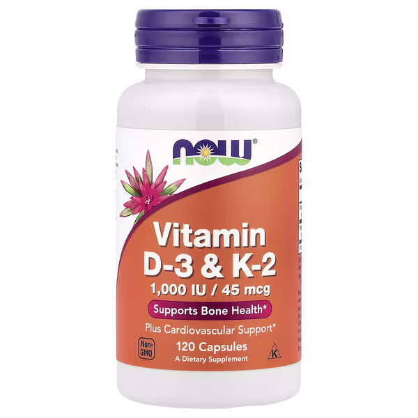 NOW Vitamina D3 e K2 1000IU 120 Cápsulas